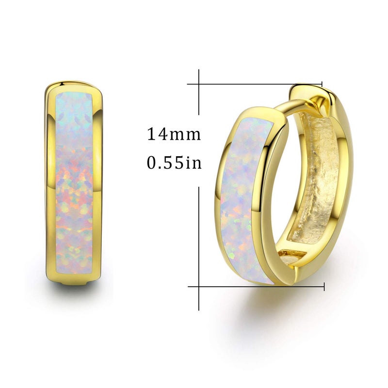 CUOKA MIRACLE Opal Earrings Small Hoop Earrings for Women Hinged Huggie Earrings Simulated Opal Hypoallergenic Earrings for Sensitive Ears 925 Sterling Silver Earrings for Women Jewelry for Women (Glod) - Image 2